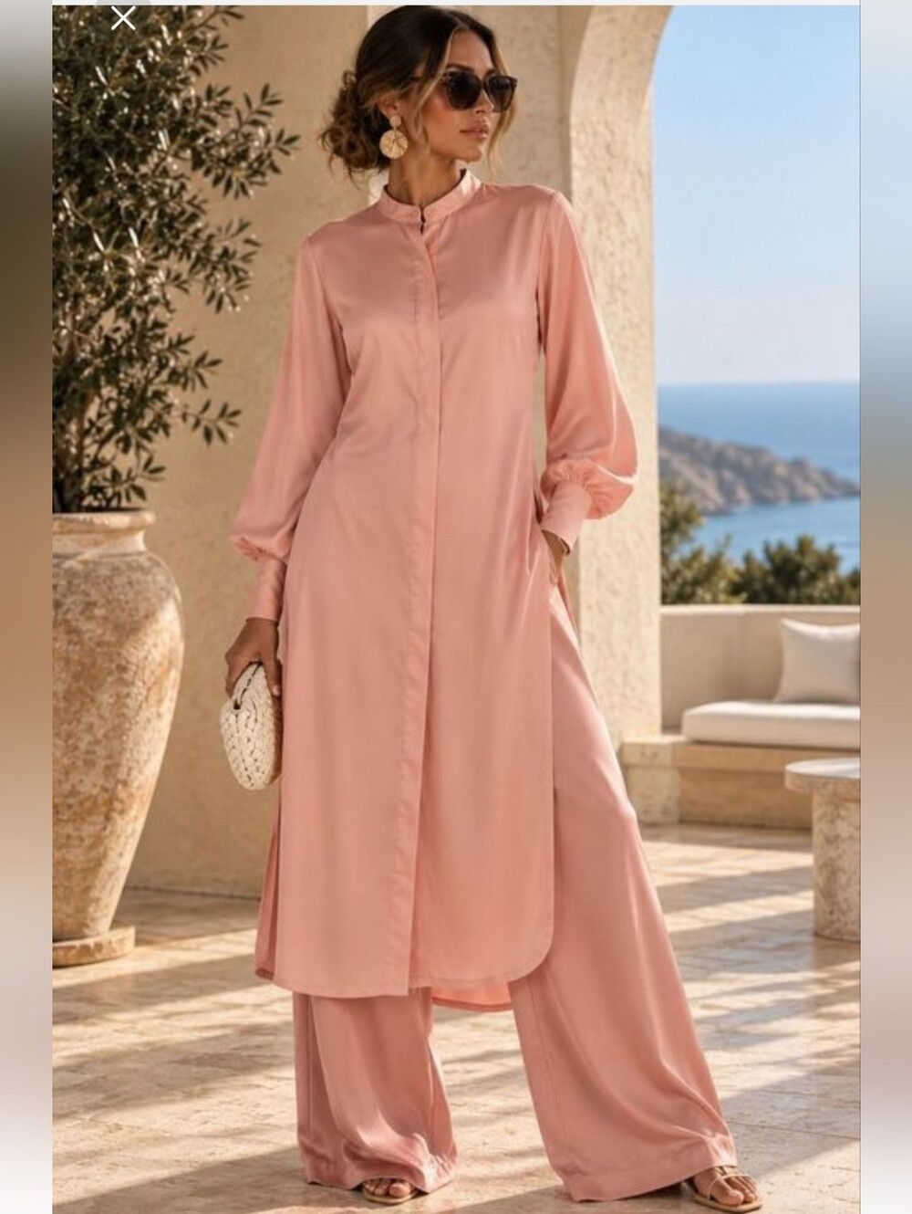 NWT Andrea Iyamah Blush Pink Satin Longline Tunic Blouse Size Small